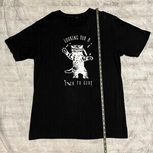 Mens Black Short Sleeve T-Shirt Black with White Cat SZ Large Tall